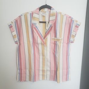 NEW Madewell Bedroom Pajama Top in Rainbow Stripe